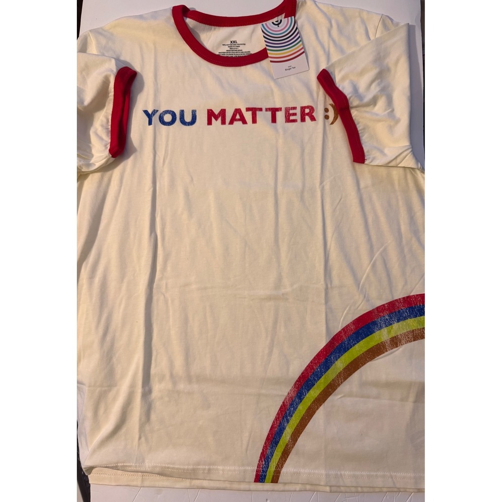 Target Pride You Matter Rainbow Ringer Tee XXL Cream Red Short Sleeve Shirt NWT